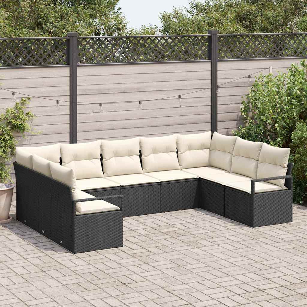 Garten-Sofa-Set mit Kissen mit Speicher 9 pcs Schwarz und Creme